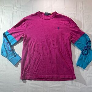 Polo Ralph Lauren Colorblock Long Sleeve T-Shirt Magenta Blue Sz SP Streetwear